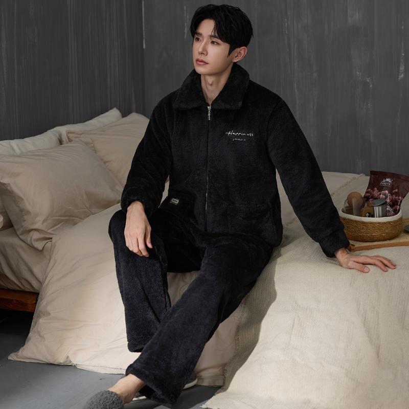 Thicken Men Pajamas Set Winter - Flannel Shirt Lined ulasan dan harga