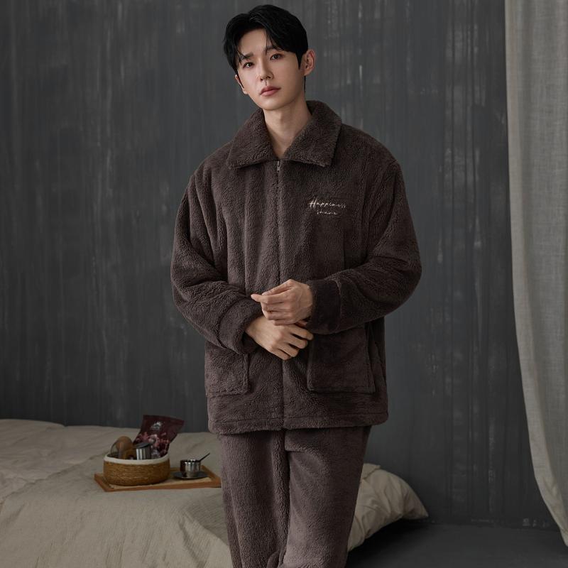 Thicken Men Pajamas Set Winter - Flannel Shirt Lined ulasan dan harga